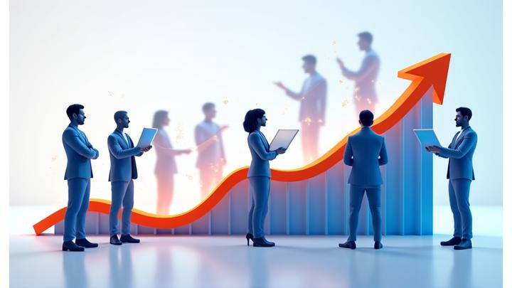 Illustration demonstrating a collaborative process, with professionals interacting around a strategic roadmap